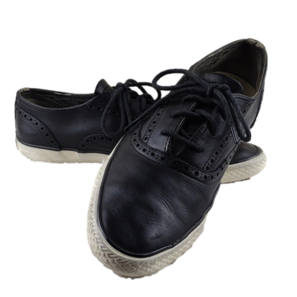 Converse John Varvatos Black Leather Lace Up Low Top Loafer Style Sneakers